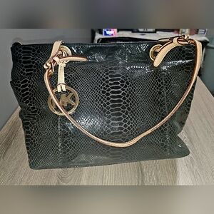 Michael Kors black and tan Snakeskin Tote Purse (Some Flaws)